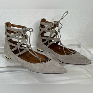 Aquazzura Firenze Flats in Grey Suede, Sz 39 1/2.